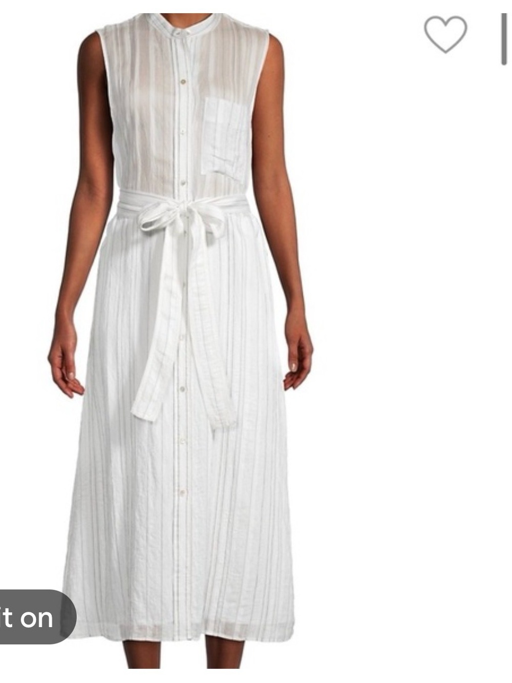 Vince Stripped White Sleeveless Button-Front Tie-Waist Maxi Dress